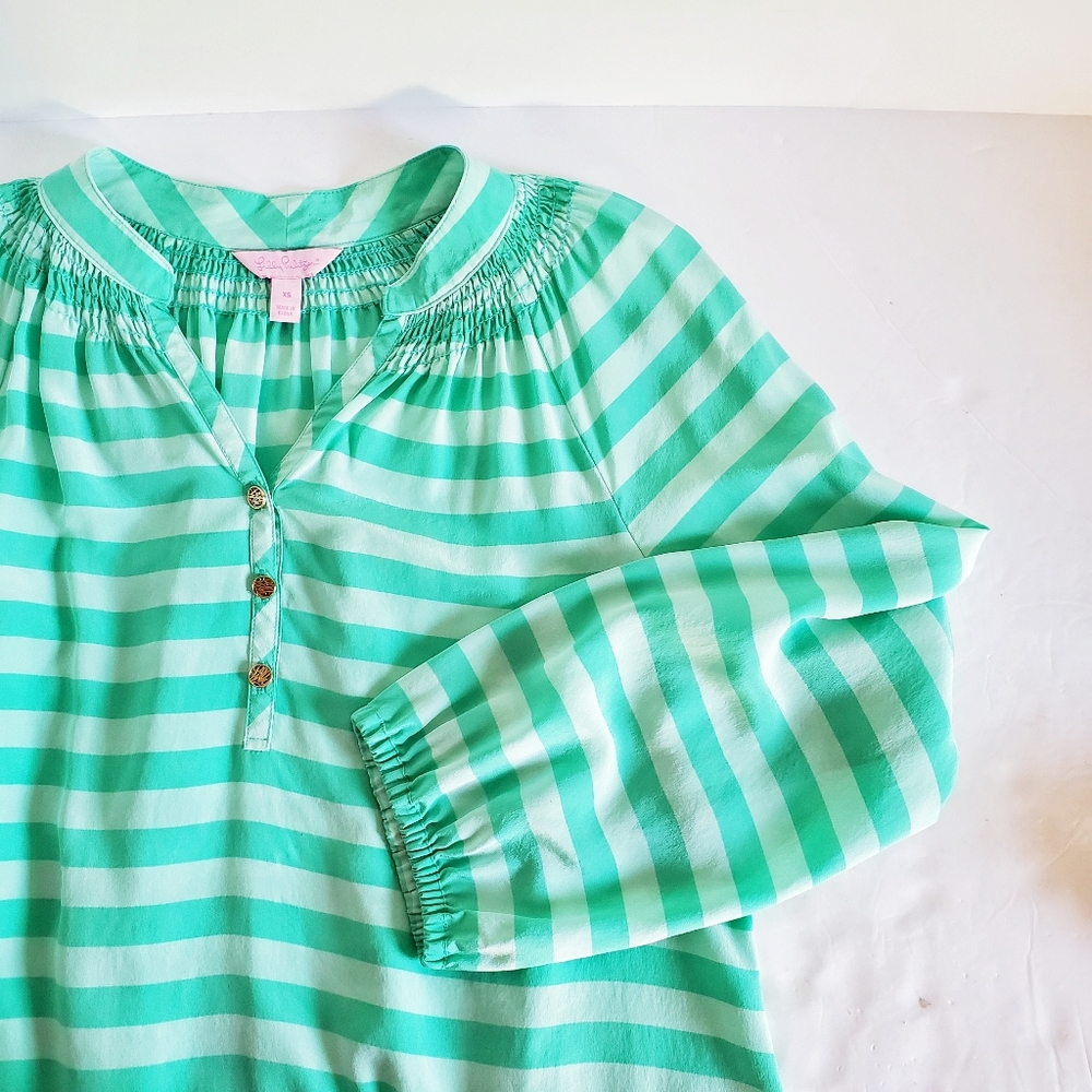 LILLY PULITZER Elsa Striped Silk Green Top XS
